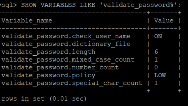 MySQL Parola Politikası Seviyesini Değiştirme